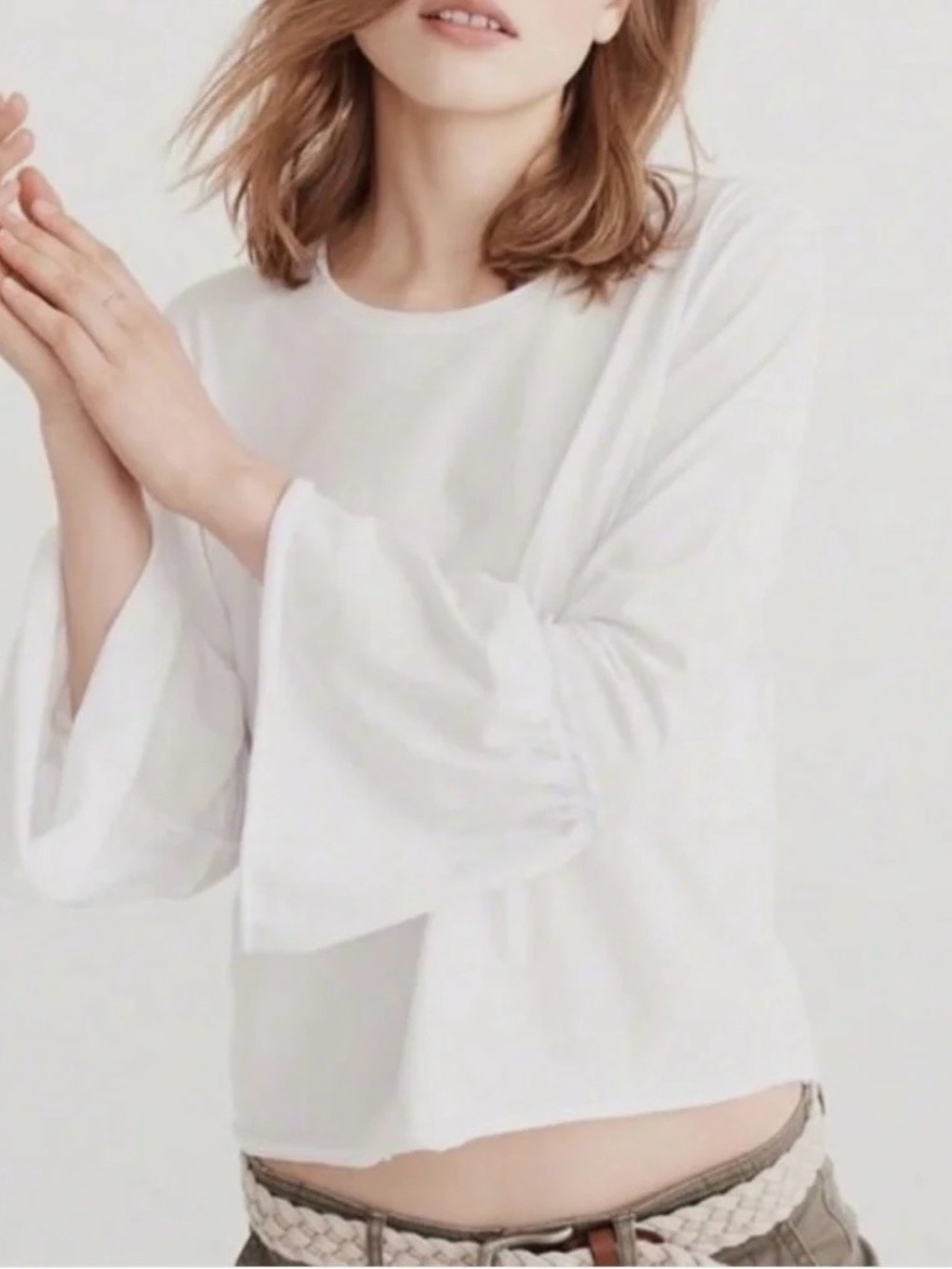 Abercrombie & Fitch White Long Sleeve Ruffle-Cuff Bell sleeve Top